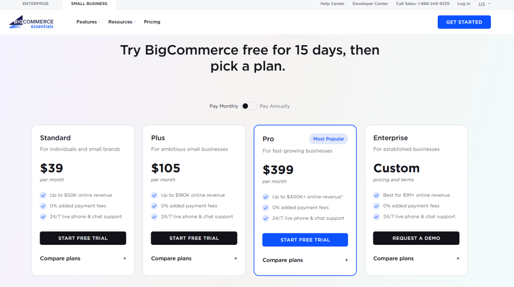 BigCommerceの料金プラン