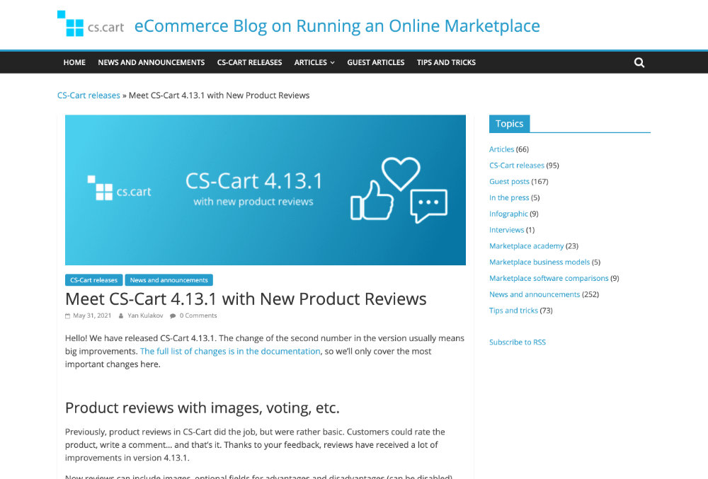 Meet CS-Cart 4.13.1 with New Product Reviews