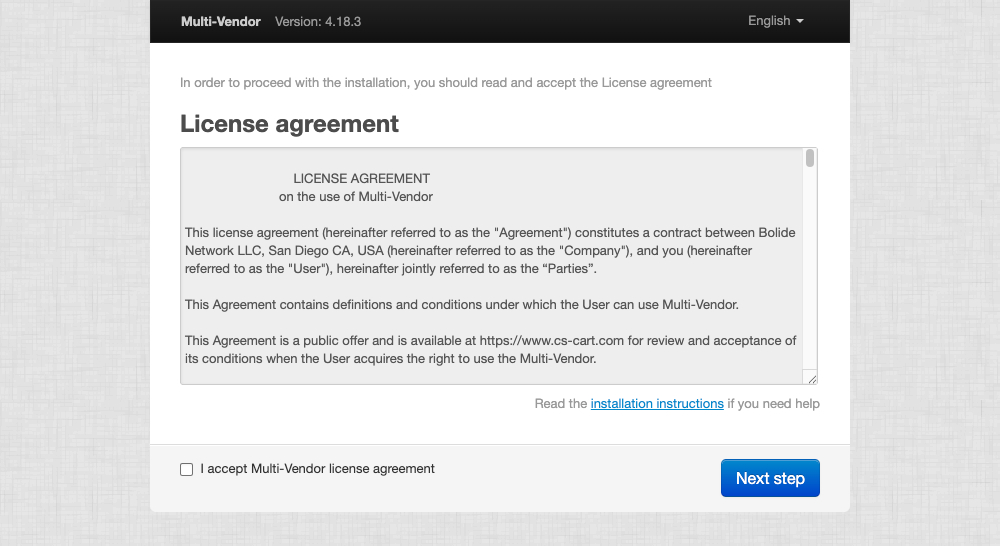 CS-Cart Multi-Vendor License Agreement