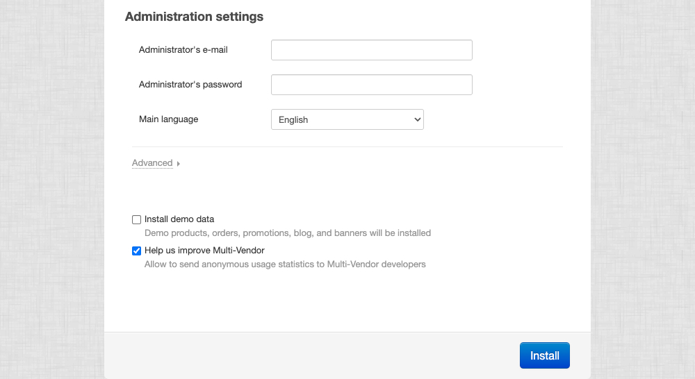 Installation Administration settings