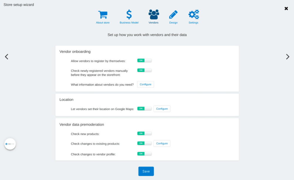 Store setup wizard