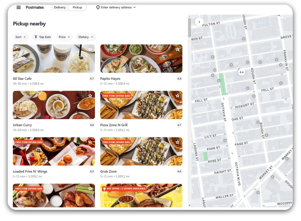 Postmates - 飲食と持ち帰り用に別々の店舗を持つ、マルチベンダーの食品マーケットプレイス