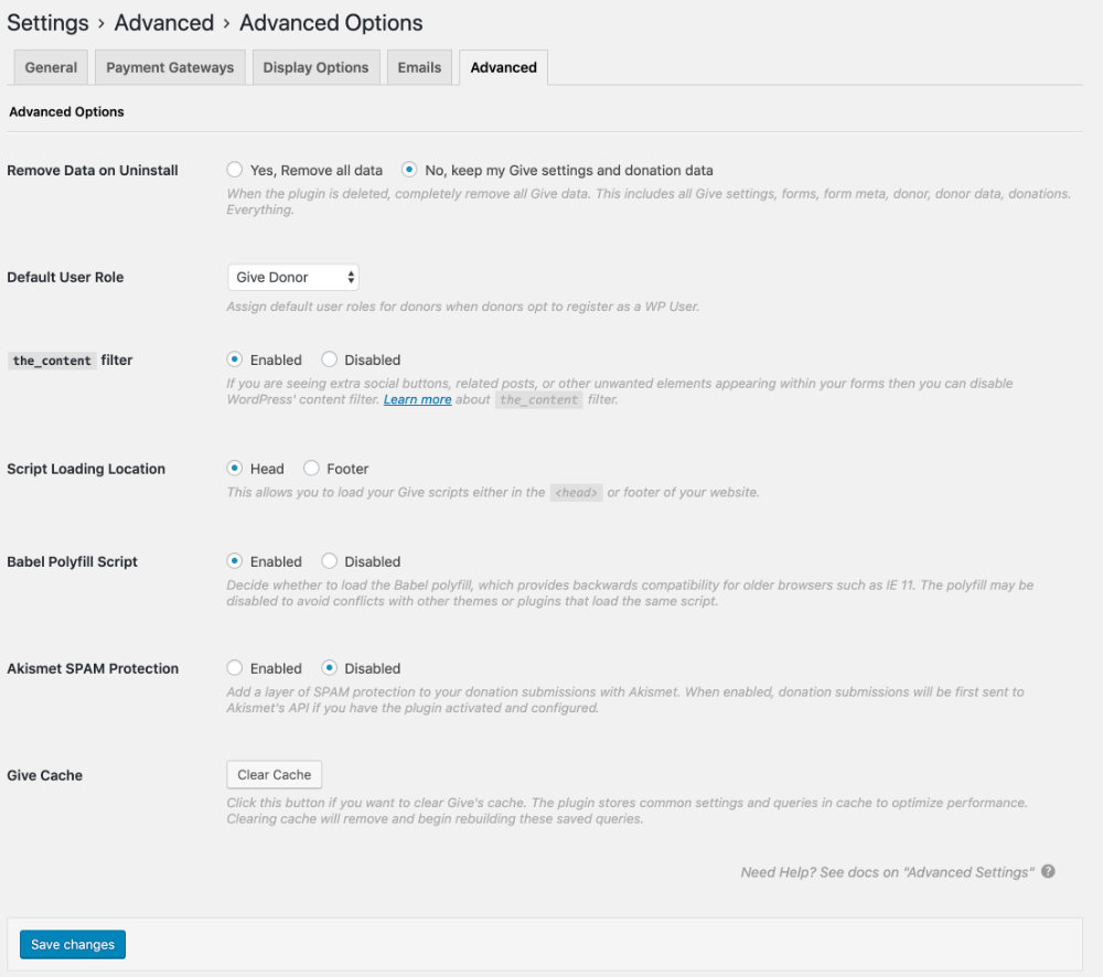 Advanced Options