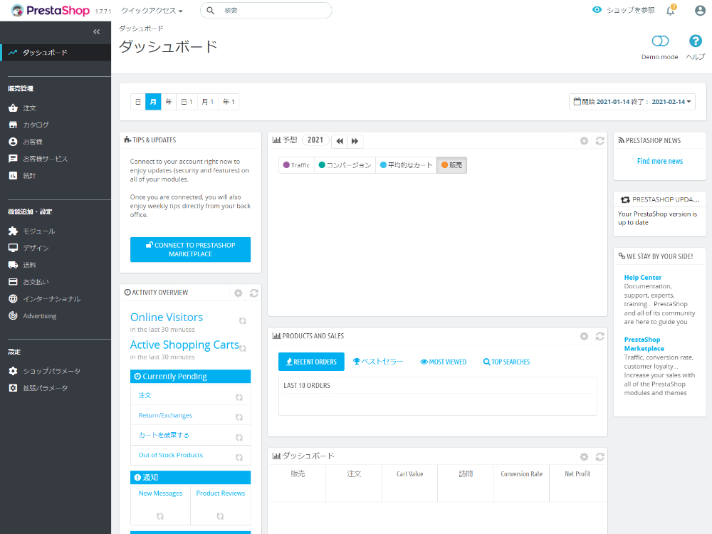 PrestaShop ダッシュボード