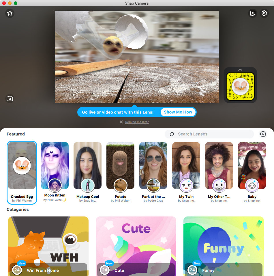 Snap Camera起動画面