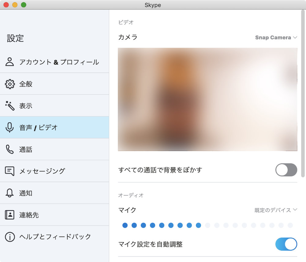 SkypeでのSnap Cameraの設定