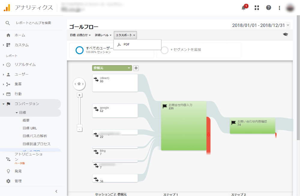 Googleアナリティクス：ユニバーサルアナリティクス（UA）：データ保存：エクスポート：PDF