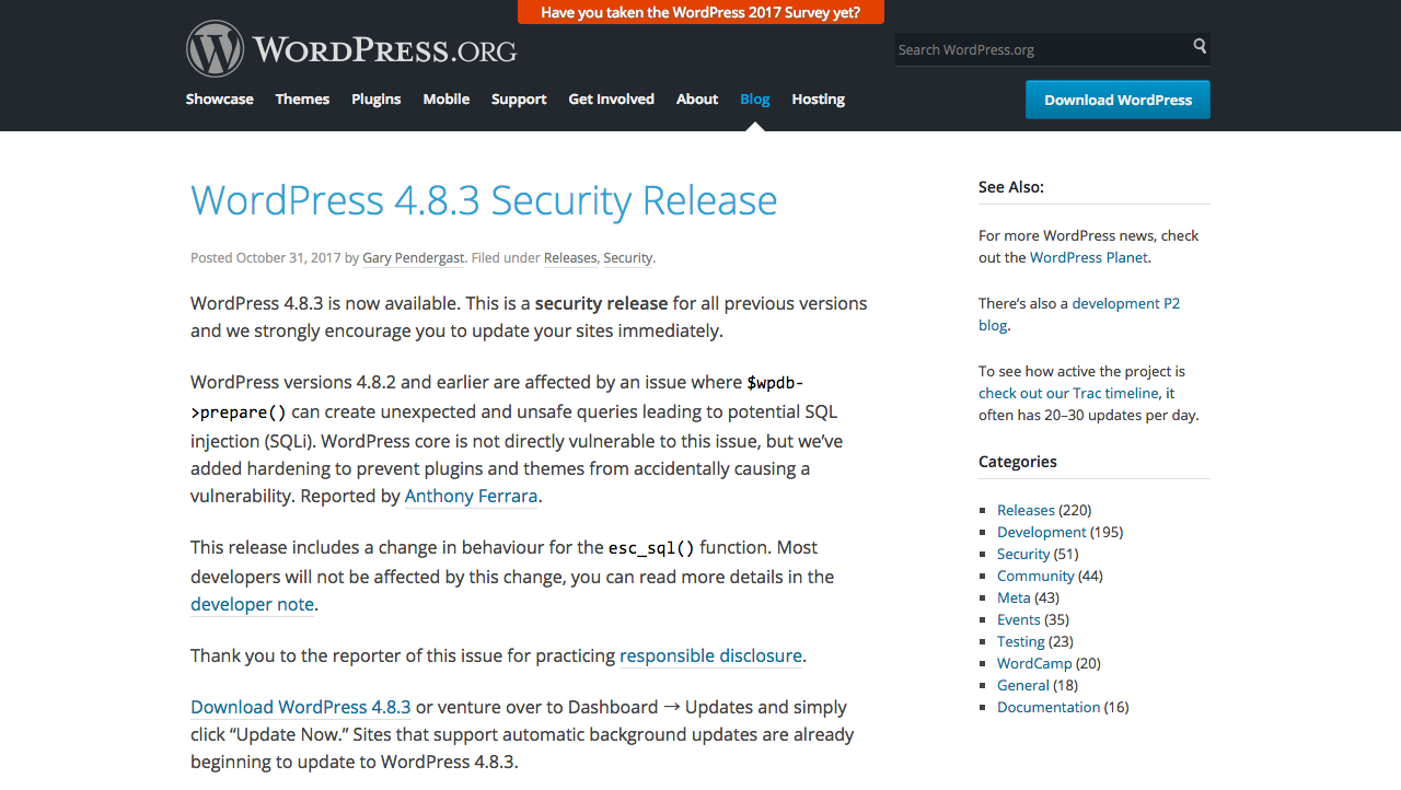 WordPress 4.8.3 Security Release