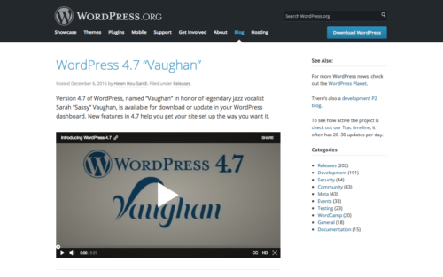 WordPress 4.7 “Vaughan”