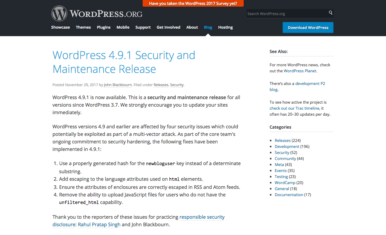 WordPress 4.9.1 Security and Maintenance Release