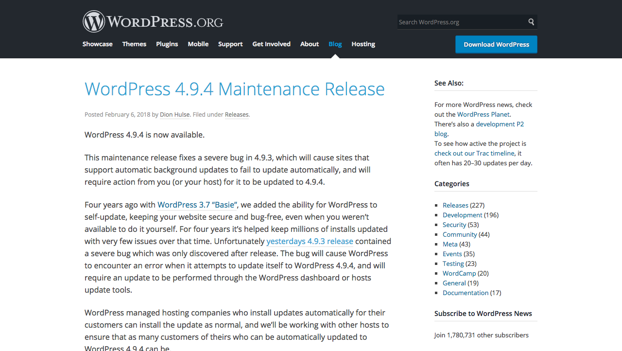 WordPress 4.9.4 Maintenance Release