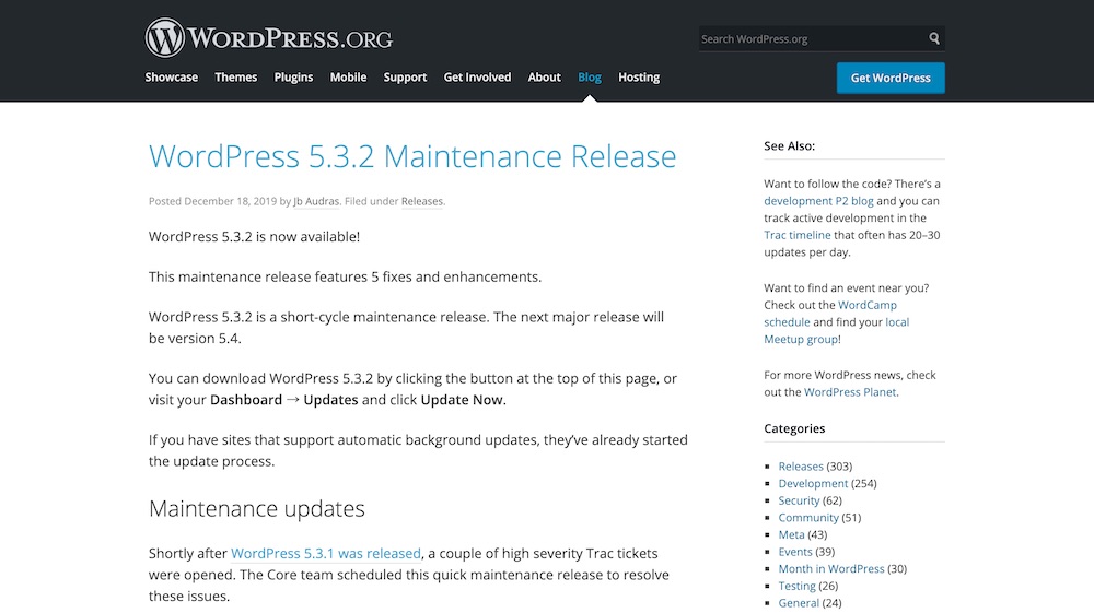 WordPress 5.3.2 Maintenance Release