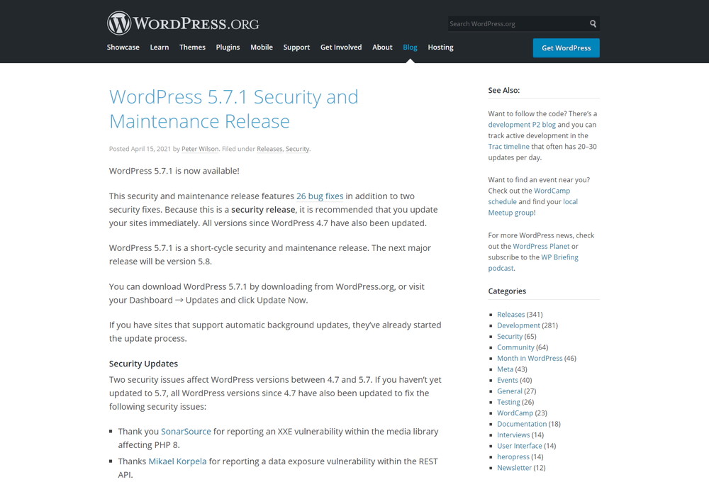 WordPress 5.7.1 Security and Maintenance Release