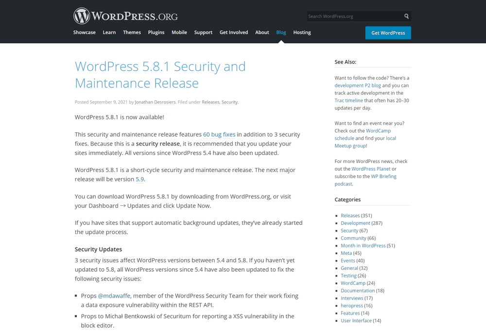 WordPress 5.8.1 Security and Maintenance Release