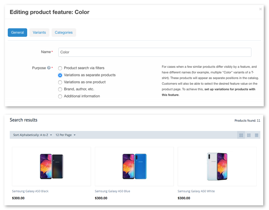 Variations as separate products